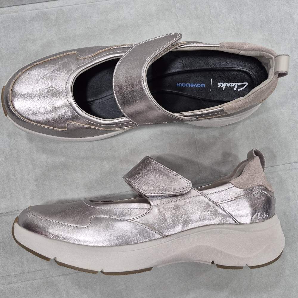 Clarks Metallic Rose Gold Mary Jane Sneakers